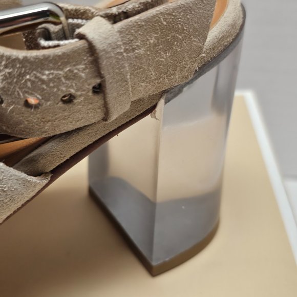New Womens Michael Kors Suede Light Camel Clear Chunky Heel Leather Soles 11 - Picture 3 of 15